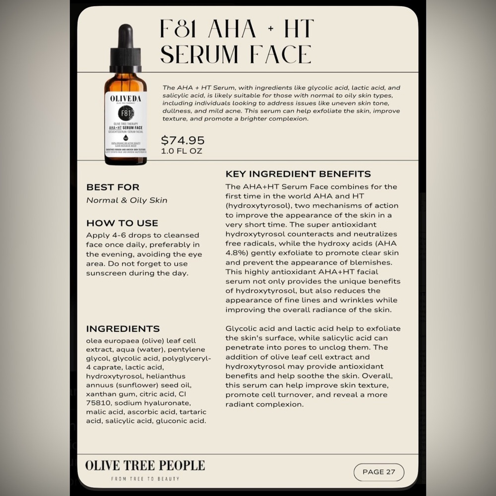 OLIVEDA F81 AHA + HT SERUM FACE 1oz New - Picture 2 of 6